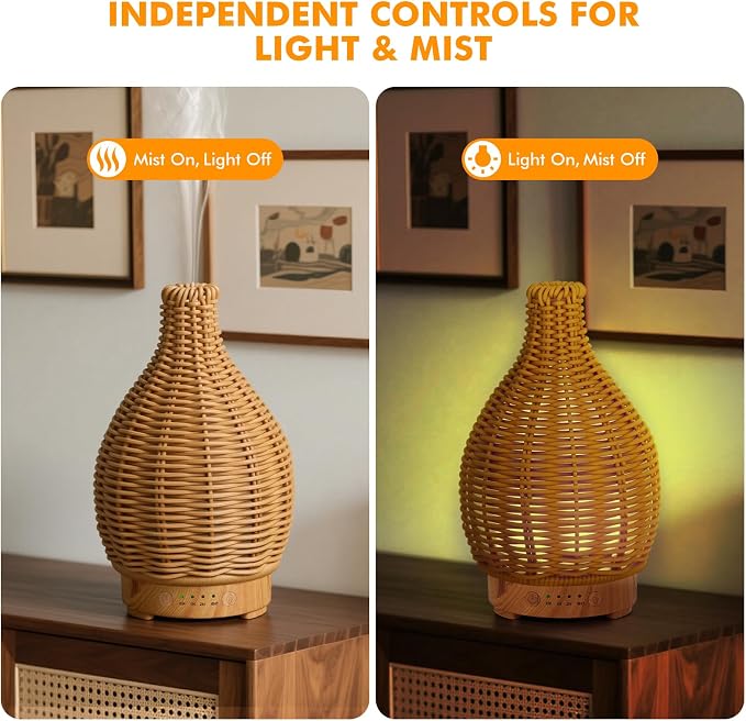 Essential Oil Diffuser Diffuser -Aromatherapy Diffuser for Essential Oils with Timer and 7 Colors LED Light Ultrasonic Diffuser with Auto Shut-Off, Home Office Decor&Gift（Handwoven）