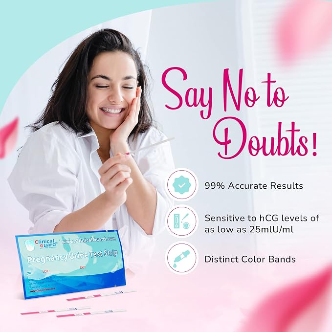 Clinical Guard 50 Pregnancy Test Strips - Sensitive & Accurate Measurement Within 5 mins - Early Detection Pregnancy Test Strip - Easy to Use for Home Tests - HCG Test Strip Kit (Pack of 2)