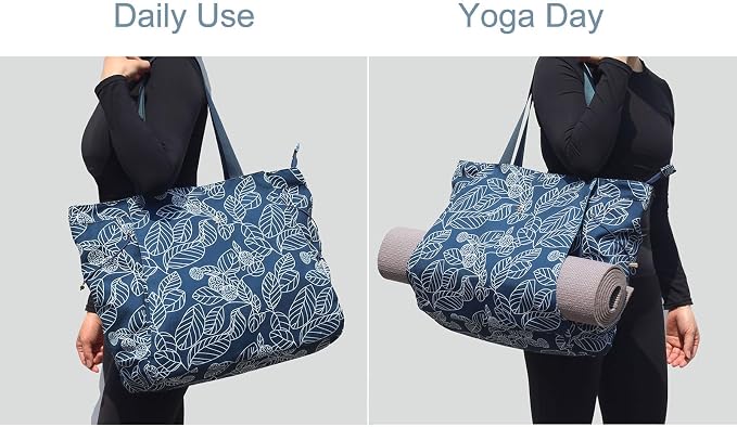 ESVAN Yoga Tote Bag for Women Drawstring Canvas Shoulder Bags for Workout Travel Carryall Pilates Gym and Beach