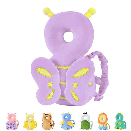 JunNeng Baby Head Protector Backpack, Toddler Walking Fall Head Protection, Purple Butterfly
