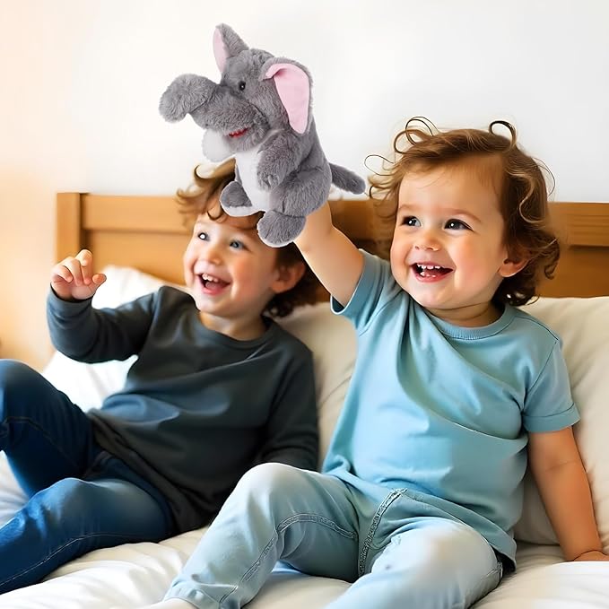 Animal Hand Puppets 11 Inch Sea Turtle Plush Dinosaur Animals Hand Puppet Toys Role-Play Toy Puppets for Kids Storytelling Imaginative Pretend Play Teaching Preschool(Elephant)