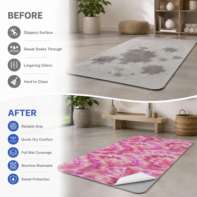 Yoga Mat Towel, Hot Yoga Non Slip with 4 Corner Pockets, 70 x 26 in | Soft Absorbent Microfiber With Four Corner Pockets, Fits Over Yoga Mats For Hot Yoga, Pilates, Gym, And Travel