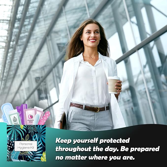 Menstrual Kit All-in-One | Convenience on The Go | Single Period Kit Pack for Travelling, Tweens & Teenagers | Individually Wrapped Feminine Hygiene Products (Blue Forest)