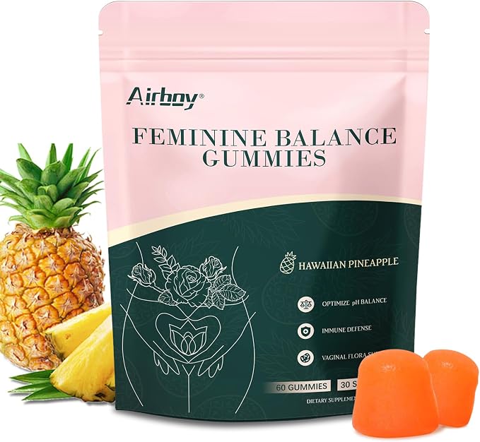 Airboy Vaginal Probiotic Gummies for Women, Pineapple Gummies for Women Balanced PH, Yeast Balance & Flora Support - 60 Gummies