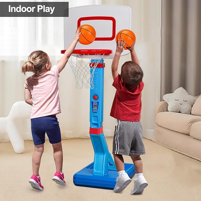 Toddler Basketball Hoop Indoor Mini Adjustable Basketball Goal with Ball Pump Outdoor Toys Backyard Game Outside Pool Basketball Toys for 3 4 Year Old Boy Girl Kid Toy Age 4-8 Birthday Gift
