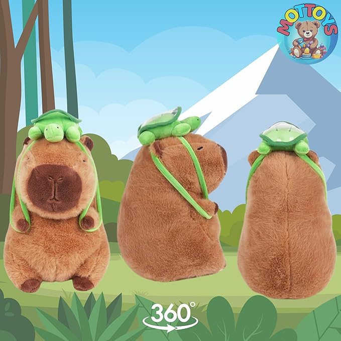 Capybara Cute Plush - 8 inch Stuffed Animal Plushies - Children's Toy with Turtle Backpack - Soft Pillow for Home Decorations - Hugging Figures for Boys and Girls (Capybara with Turtle)