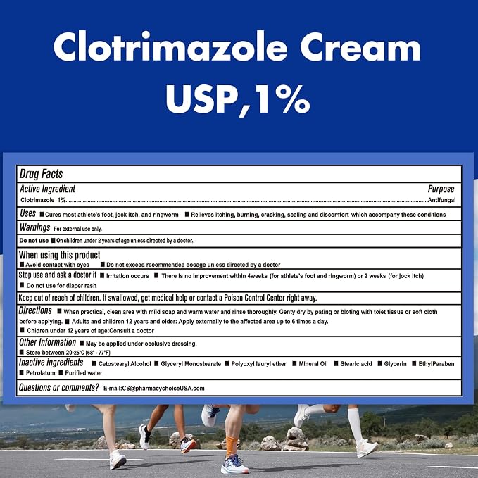 Clotrimazole Antifungal Cream 1% USP (1 oz), Anti Fungal Treatment, Relieves Itching, Burning, Cracking and Scaling Associated Athletes Foot