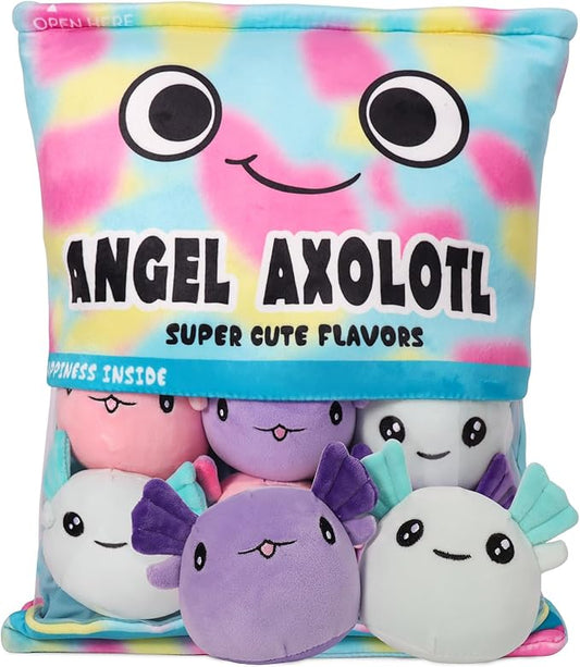 Axolotl Plush Pillow Throw Pillow, Cute Axolotl Plush Toys Doll, Stuffed Axolotl Gift for Kids, Birthday, Christmas, Baby Shower (6 pcs, Colorful)