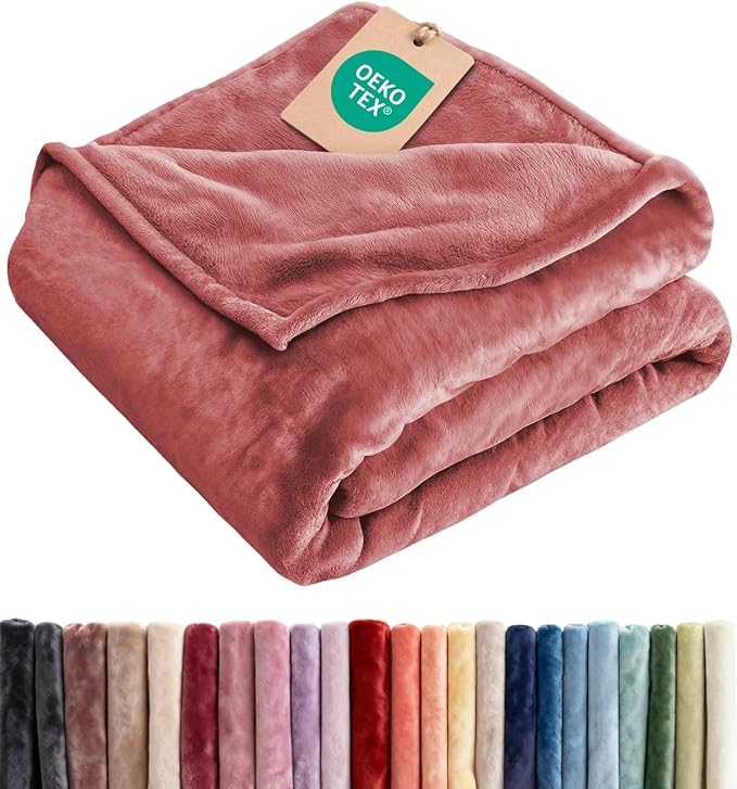 Ultra Soft Fleece Throw Blanket - College Dorm Room Essentials - Dusty Rose | Flannel Fleece, Thick, Warm & Breathable, All Season Cozy, Anti-Static, Microplush, Lightweight for Couch, Bed & Dorm Bedding