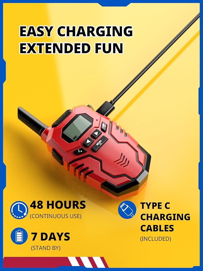 Walkie Talkies for Kids Toys Rechargeable, Long Range 2 Way Radios, Outdoors Park Hiking Road Trip Toys for 3-12 Year Old Boys, Birthday Xmas Gift for Kids, 2 Pack