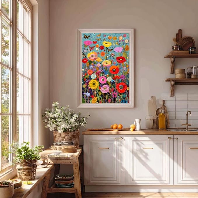 Bgraamiens 1000 Piece Jigsaw Puzzles for Adults – Maximalism Poppies and Butterflies – Bold Floral Arrangement with Vibrant Insects – Challenging Nature-Themed Gift