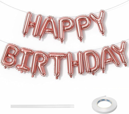 Happy Birthday Banner Balloon Rose Gold, 16 Inch Happy Birthday Mylar Foil Balloon Letters Banner, Self Inflating Birth Balloons Bunting for Girls Women Bday Party Decorations Supplies