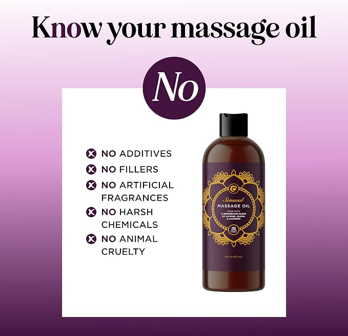 Aromatherapy Sensual Massage Oil for Couples - Relaxing Lavender Massaging Oil for Massage Therapy with Vitamin E Jojoba & Sweet Almond - Naturally Scented Vegan Non GMO & Gluten Free (16 Fl Oz)