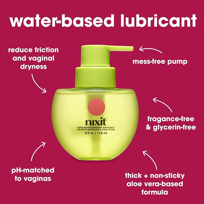nixit Water-Based Lubricant | Long-Lasting, Natural & Organic | Free from Glycerin & Parabens | Unscented | Vegan | pH Friendly Vaginal Moisturizer | Menstrual Cup Lube | Made in USA (4 fl oz)