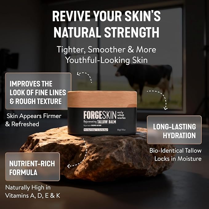 Forge Skin® Wrinkle Defense Beef Tallow Balm for Men [TALLOW-BASED] Moisturizer for Face Hydration - Hydrating AntiAging Skin Cream Natural Facial Skincare Lotion with Essential Oils (1.7oz Each) 3pk