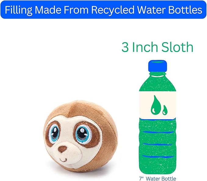 The Petting Zoo Sloth Stuffed Animal Plushie, Gifts for Kids, Squishiez Wildlife Animal Squeeze Toy, Brown Sloth Plush Toy, 3 inches