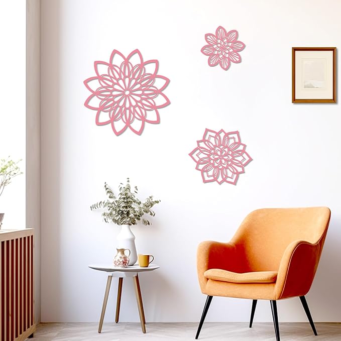 Zzbakress 3 Pcs Metal Flowers Wall Art Bathroom Wall Decor (Pink Elegant) | Farmhouse Flower Bathroom Decor Wall Decorations For Bathroom, Living Room, Office, Kitchen, Hallway And Outdoor
