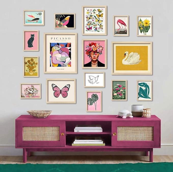 16 PCS Eclectic Wall Art Decor, Modern Maximalist Wall Prints for Bedroom, Posters for Room Aesthetic, Wall Collage Kit Pictures for Living Room, Colorful Dorm Gallery Home Decor