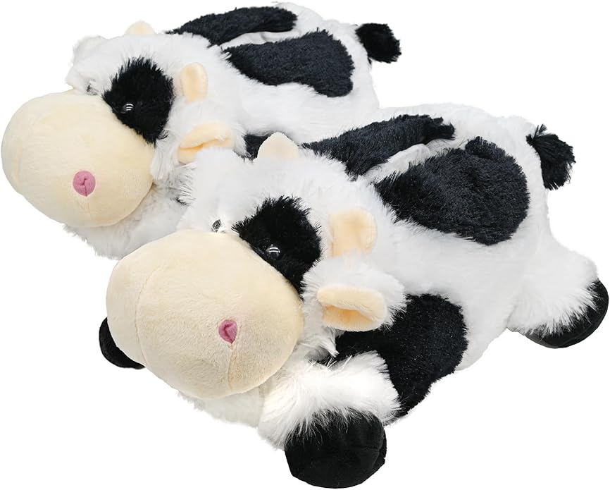 Onmygogo Indoor Fuzzy Winter Animal Panda and Cow Plush Slippers for Adult Women Men Boys Girls Kids
