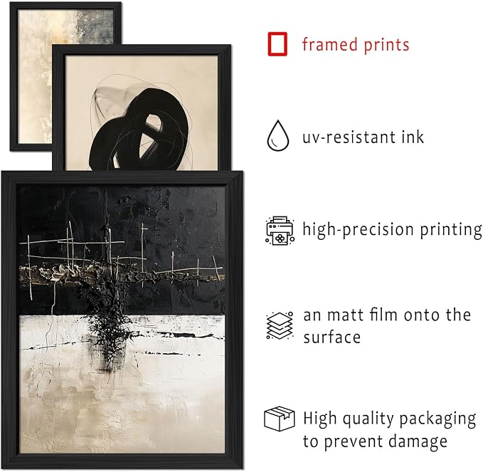 ANERZA 16 PCS Framed Black and White Abstract Wall Art Decor, Minimalist Wall Prints for Bedroom, Gallery Wall Frame Set, Posters for Living Room Aesthetic, Collage Kit, Dorm Artwork