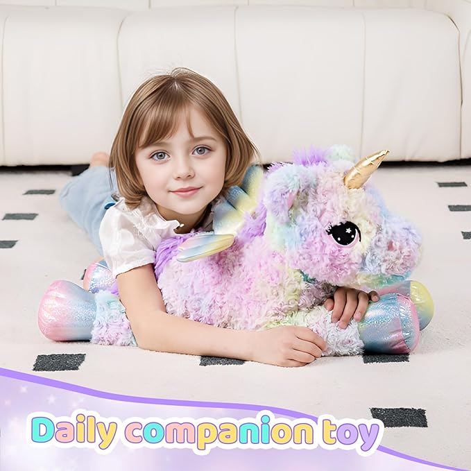 FFxiong 24 Inch Rose Rainbow Colors Unicorn Stuffed Animal Plush Toy with Wings Soft Cute Large Unicorn Plushies Animals Pillow Gift for Children Boy Girl Kids Valentine Birthday Decorations