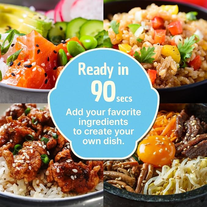 Premium Instant Rice | Sticky Sushi Rice | 0 Trans Fat/ 0 Cholesterol/ 0 Sodium | Ready in 90 Secs | Gluten-Free | Healthy Sticky White Rice Bowls (Bap) – [WHITE Rice |12 Pack] | Long Shelf Life - O'Food