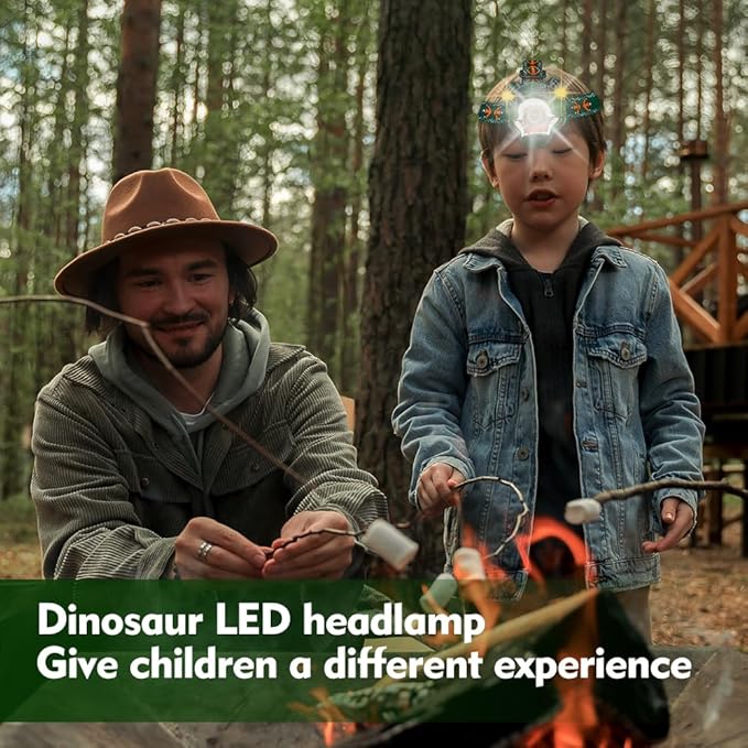 LED Dinosaur Headlamp for Kids, Children's Toy Flashlight T-Rex Dinosaur Toys for Age 3 4 5 6 7 8 9 Years Old Kids, Camping Hiking Gear for Boys Girls