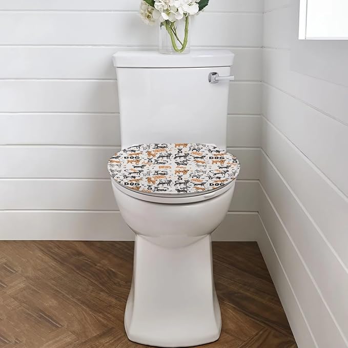 Dog Toilet Seat Cover, Bathroom Accessories with Elastic Band at Bottom Toilet Seat Cover, Flannel Soft and Dustproof Toilet Lid Cover