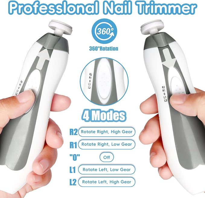 Qunlions life Baby Nail Trimmer Electric, 6 in 1 Baby Nail File Clippers Infant Grooming Kit Manicure Set with Replacement Pads for Toddler or Adults, Grey