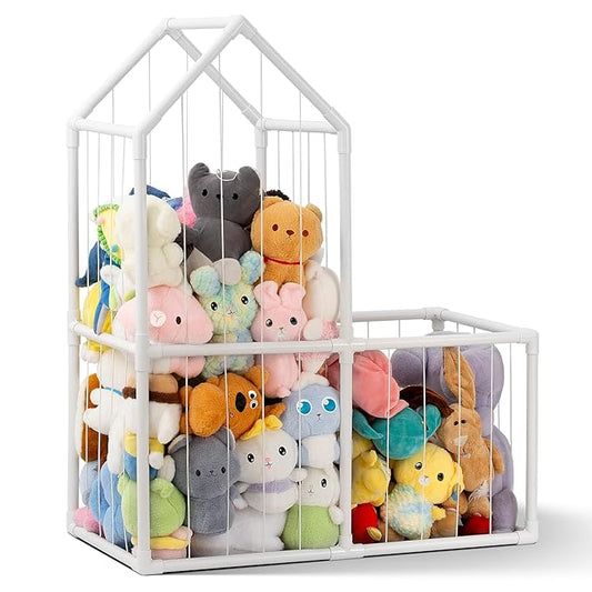 ROMAGIO Stuffed Animal Storage,Large PVC Stuffed Animal Zoo Plushies Storage Plush Toy Organizer Stuffed Plush Holder for Kids Room Bedroom Playroom Nursery(White)