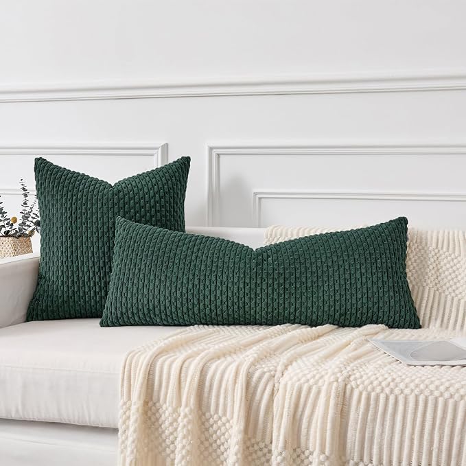 Kevin Textile Soft Corduroy 20"x54" Body Pillow Cover 1 Pack, Army Green | Boho Stripe Plush Corduroy Decorative Oblong Cushion Cover Modern Farmhouse Home Decor for Sofa Couch Bed Chair