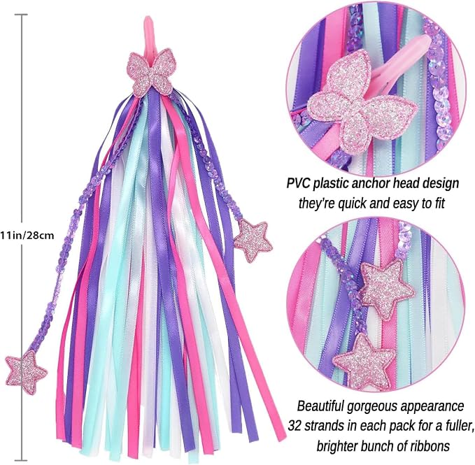 PLATT Kid's Bicycle Handlebar Streamers Colorful Ribbons Tassel for Girls Boys Bicycle Handlebar Scooter Handgrip (New Purple1Pair)