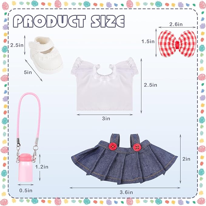 5 Pcs Stylish Set for 17cm Dolls with Fashion Hat ,Water Bottle,Skirt,Shoes and Sweater Outfit Set, Cute Doll Style Accessories Gift(Elegant,Pink)