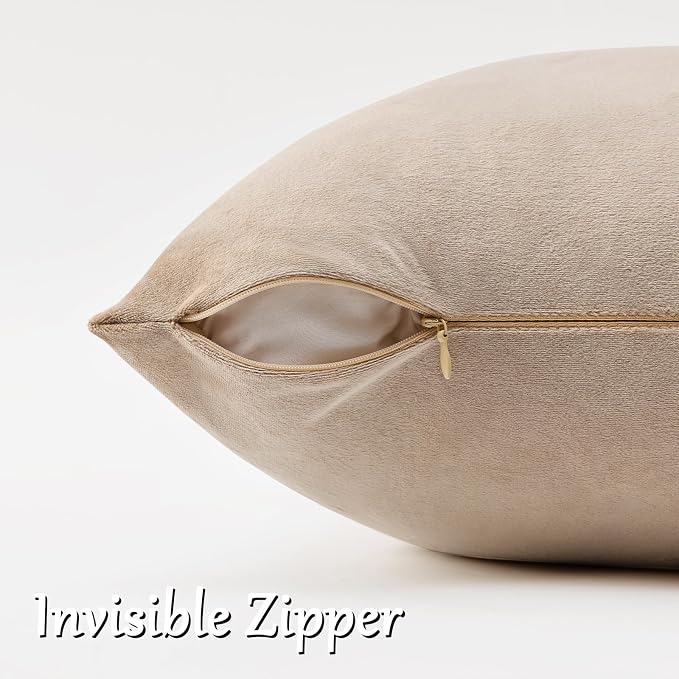 GIGIZAZA Taupe Velvet Pillow Covers 16x16 Decorative Pillows Pack of 2 | Natural Throw Pillows for Couch Sofa,280gsm Soft Textured Fabric,Luxury Modern Square Pillowcases,Luxury Cushion Covers