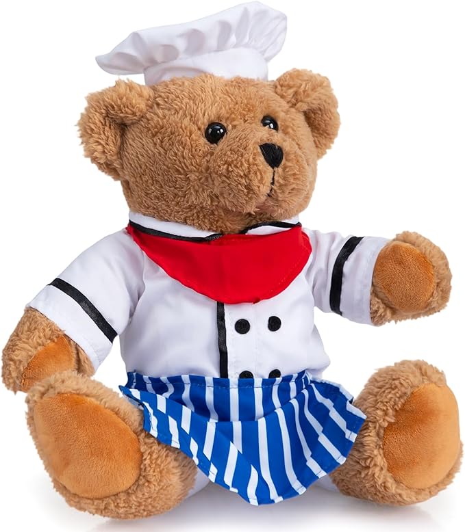 HollyHOME Chef Stuffed Animal Teddy Bear Soft Plush Toy with Chef Uniform Unique Toy Gifts for Kids and Chefs Holiday Birthday Valentine 16 inche