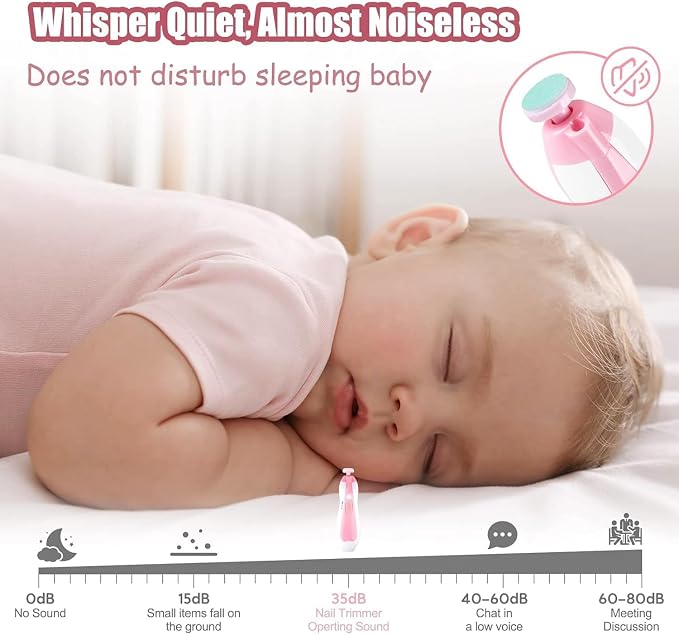 Qunlions life Baby Nail Trimmer Electric-6 in 1 Baby Nail File Clippers Infant Grooming Kit Manicure Set for Toddler or Adults, Pink