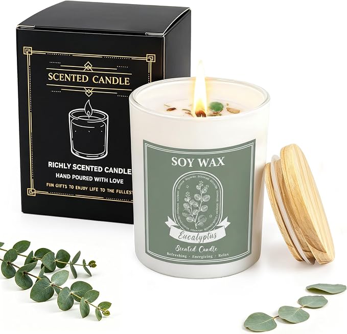 Scented Candle, Candles for Home Scented, 5.2 oz Soy Candles for Aromatherapy, Natural Hand-Poured, Relaxing Eucalyptus Scent, Gift for Women Mom (Eucalyptus)