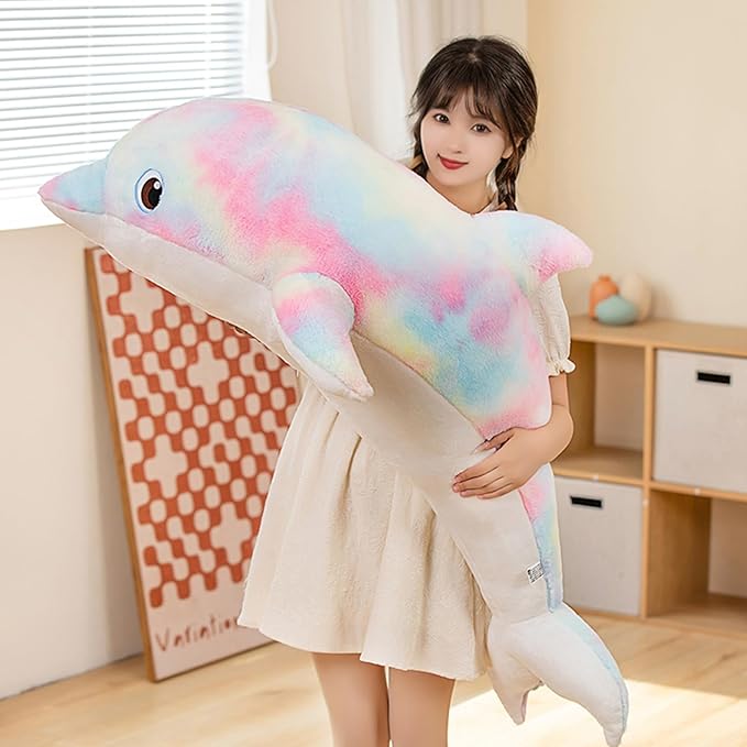Dolphin Plush Pillow Super Soft Sea Animal Plush Toys Dolls, Stuffed Animal, Plush Toy, Gifts for Kids, Sea Critters (Pinkish Yellow-27 Inches)
