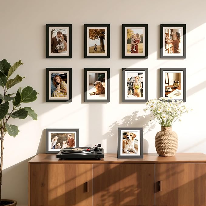 HappyHapi 5x7 Picture Frames Set of 10, Wall or Tabletop Display, Black | Black Picture Frames 5x7 Display Photos 4x6 with Mat or 5x7 Without, Gallery Wall Frame Set, Modern Classic Home Decor