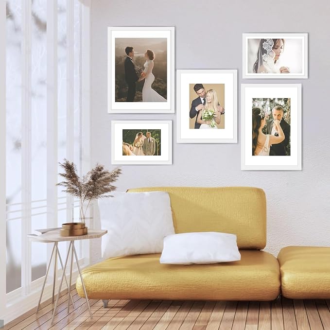 Picrit 12x16 Picture Frame Set of 12, Display 8.5x11 with Mat or 12x16 without Mat, Photo Frames for Wall Mounting Display, White