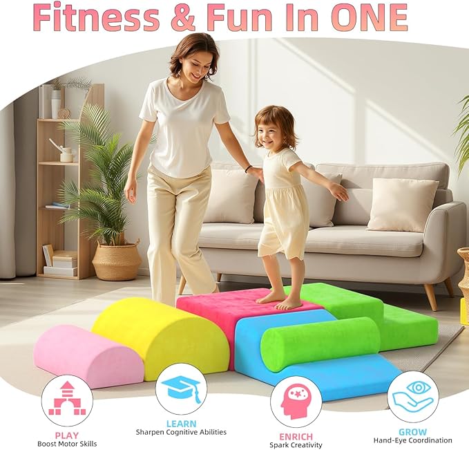 8 Piece Toddler Climbing Blocks，Soft Play Climbing Toys Indoor for Toddlers Ideal Crawling and Exploration Play Set for Baby Gym/Toddler Playground (Rainbow Color, 6pcs)