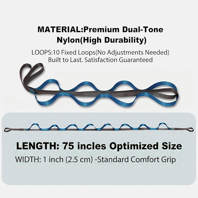 Acozycoo Stretching Strap with Loops,Non-Elastic Yoga Strap for Physical Therapy,Knee Replacement Recovery & Plantar Fasciitis,Leg Stretcher Band for Flexibility & Hamstring Rehab