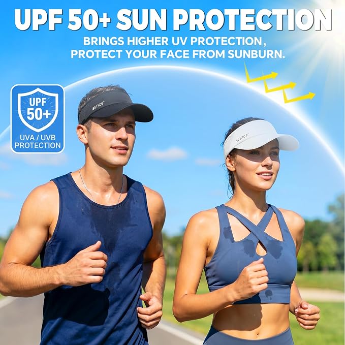 BEACE Sun Visor Hat Women Men-Sports Lightweight Wicking Stretchy Sunvisor Cap for Golf Tennis Running Pickleball Beach