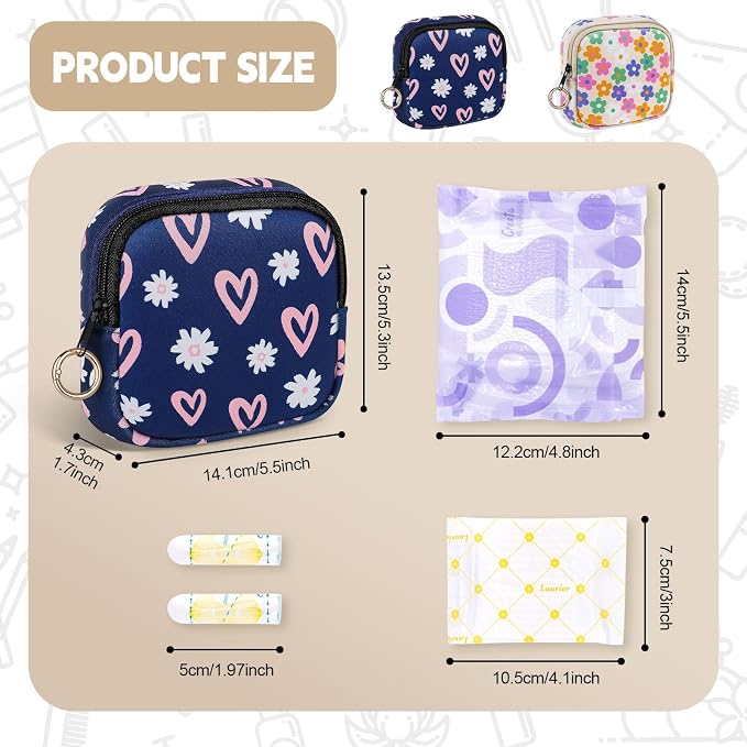 Period Bag for Teen Girls, Neoprene Sanitary Napkin Storage Bag, Cute Menstrual Pad Pouch Tampon Holder (Floral)