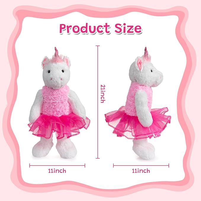 Ballerina Unicorn Stuffed Animal Cute Plush Unicorn in Tutu Skirt Birthday Dance Recital Gifts for Girls Kids 21’’White