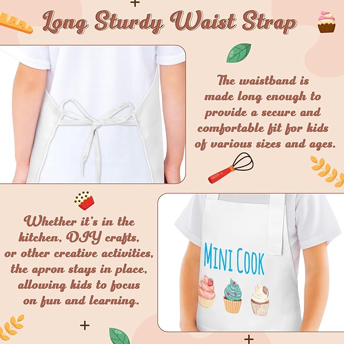R HORSE Kid Apron and Chef Hat Set - 2Pcs White Mini Cook Adjustable Children Kitchen Toddler Apron for Girls Boys, Funny Dress up Pretend Play Toy Birthday Gift for Kids Cooking Baking Painting