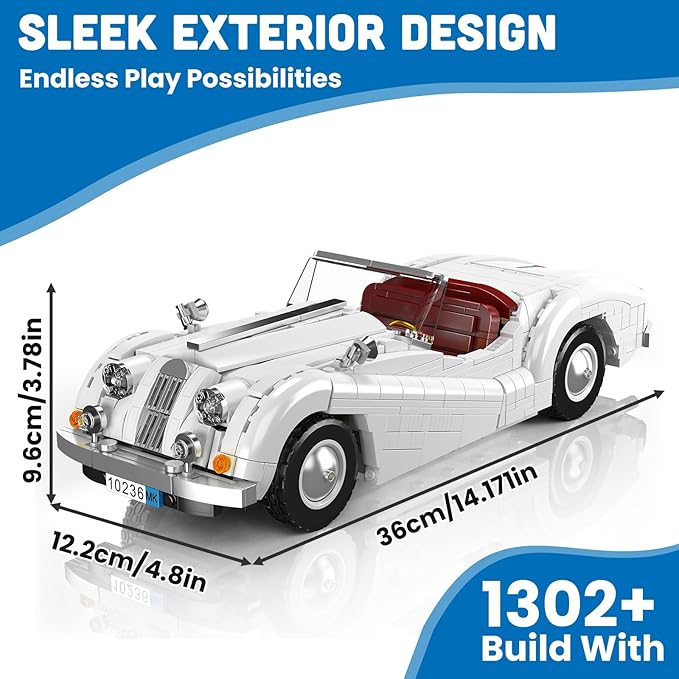 Mould King 10236 Vintage Roadster Building Set, Collectible Adult Convertible Sports Car Model, 1302 Pieces Desk Decor Display Vehicle Kit for Men and Hobbyists Ages 14+ ﻿