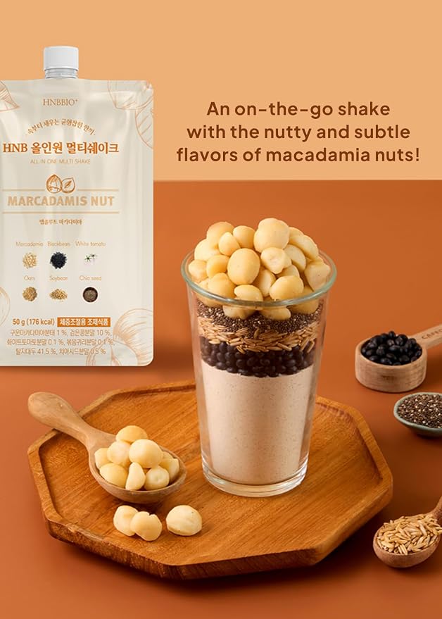Korean Food All-In-One Multi Shake, Macadamia, Dietary Fiber, 7 Pack, 350g | Macadamia-flavored powder blend with dietary fiber in convenient individual packs