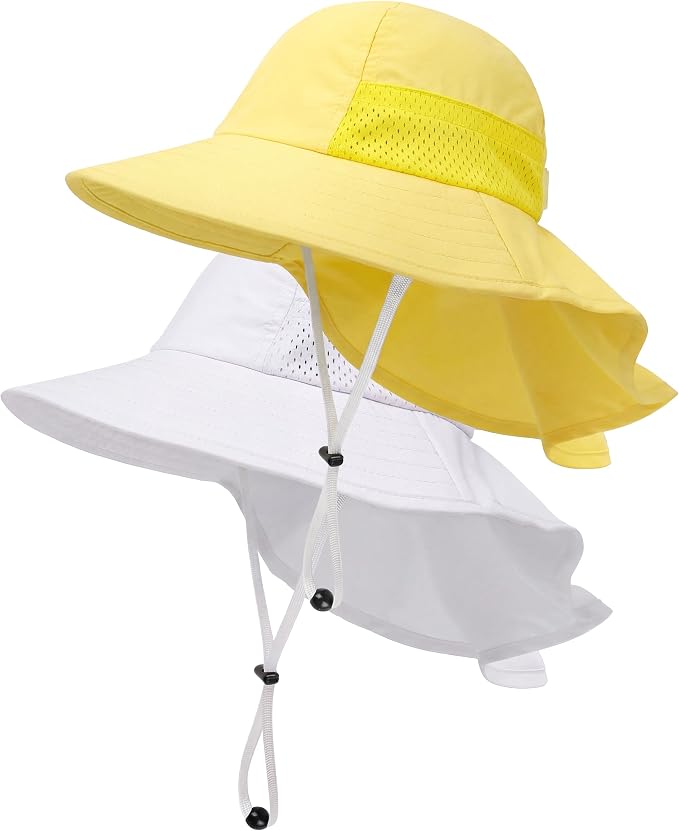 Toddler Baby Sun Hat Kids Summer Beach Essentials Adjustable Beach Hats with Bucket Wide Brim for Boys Girls Age 0-14 Years