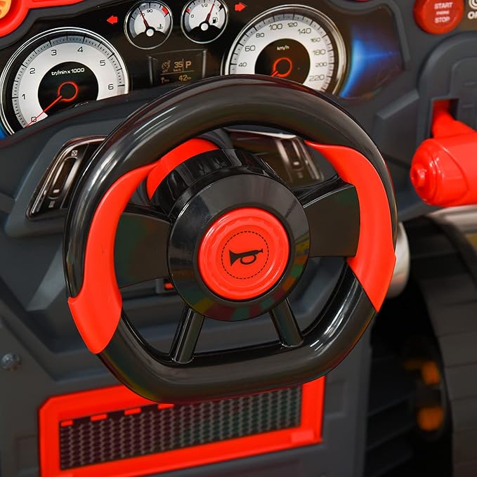 Qaba Truck Engine Toy, Kids Mechanic Set with Lights, Sounds, Steering Wheel and Horn, Pretend Car Service Station Play with 61-Piece Included, Toy Engine Building Kit for Kids Aged 3+, Red
